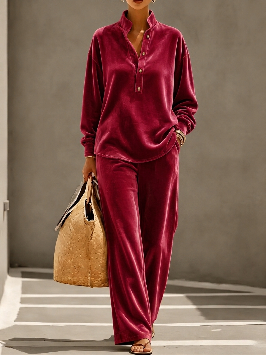 Loose Velvet Two-Piece Top & Pants Set