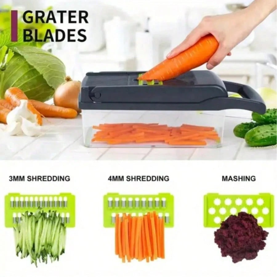 [Vegetable Slicer] 16-In-1 Vegetable Chopper, Professional Onion Chopper, Multi-Functional Food Chopper, Kitchen Vegetable Slicer And Dicer, Vegetable Chopper With 8 Blades, Carrot Chopper With Container Father Gift