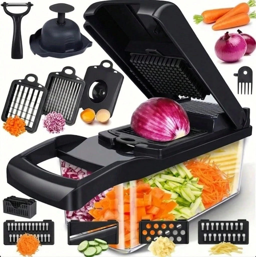 [Vegetable Slicer] 16-In-1 Vegetable Chopper, Professional Onion Chopper, Multi-Functional Food Chopper, Kitchen Vegetable Slicer And Dicer, Vegetable Chopper With 8 Blades, Carrot Chopper With Container Father Gift
