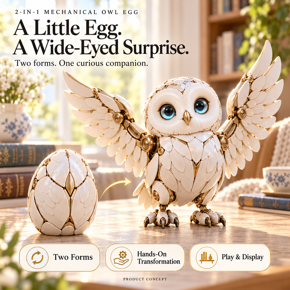 Mechanical Owl Transforming Egg – Two-Form Display Figure – view 1