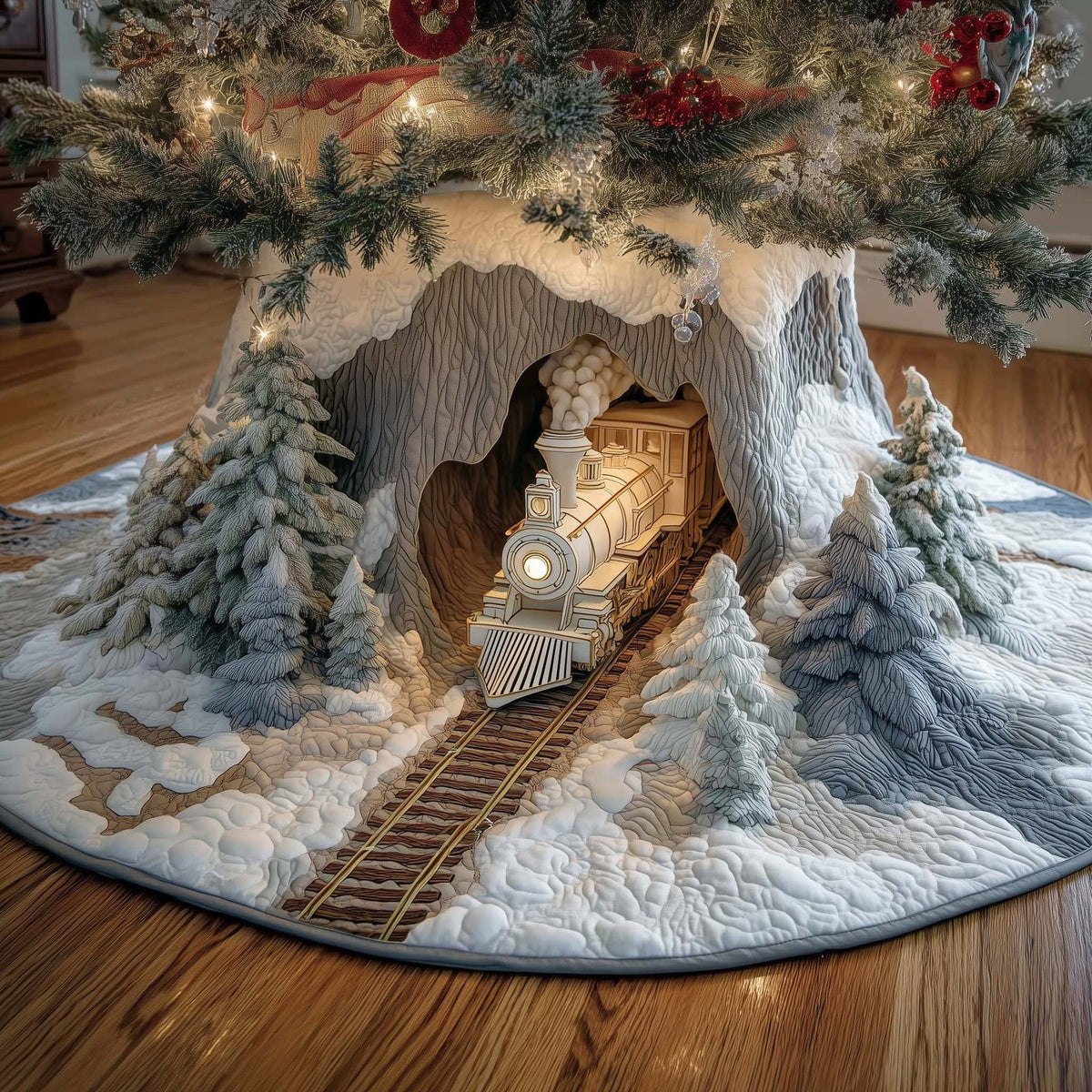 3D Optical Illusion Quilted Christmas Tree Skirt