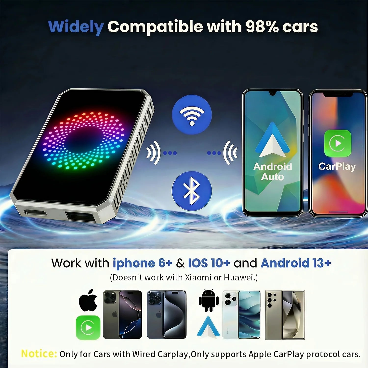 Wireless CarPlay adapter compatibility graphic