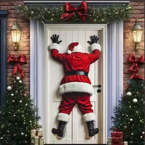 Christmas Door Covers,Decorative Bow Bell Wreath Christmas Door Wraps
