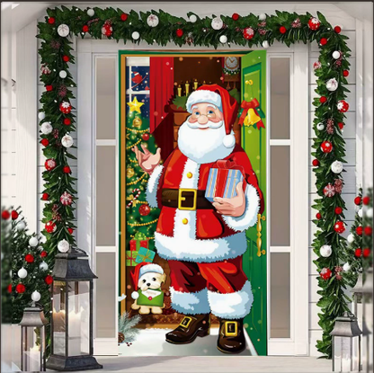 Christmas Door Covers,Decorative Bow Bell Wreath Christmas Door Wraps