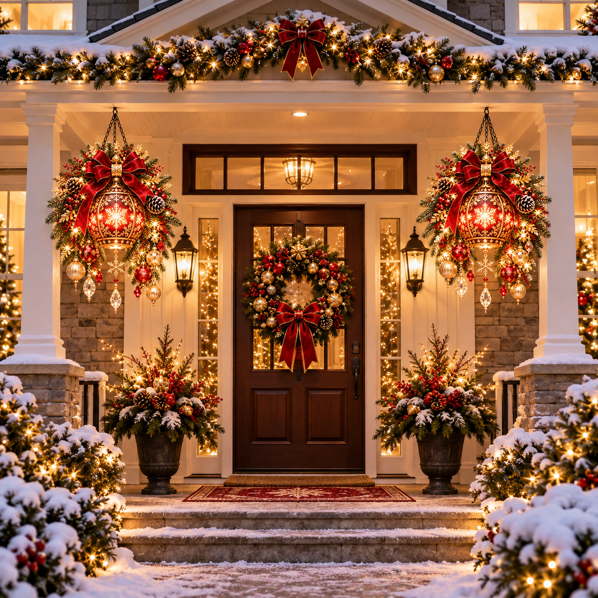 🎄 Light-Up Christmas Lantern Door Hanging | Red & Gold Holiday Décor