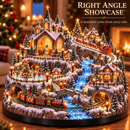 Lighted Animated Christmas Village with Train, Reindeer Sleigh & Waterfall