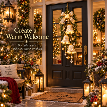 🔥Lighted Golden Bell Christmas Door Hanging🔔 – Cascading Holiday Décor