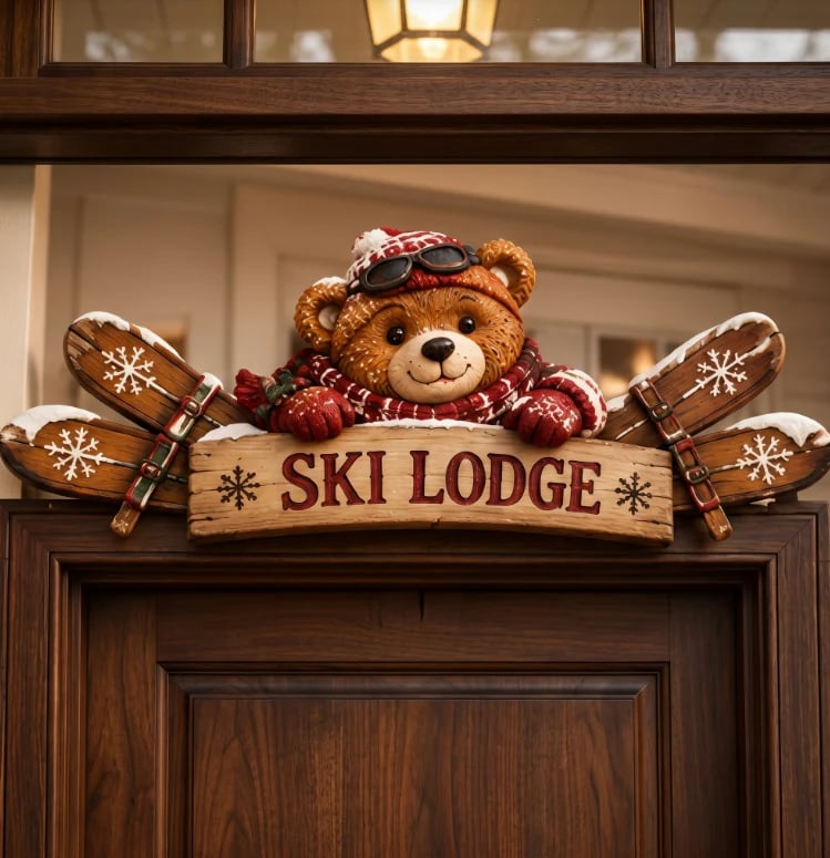 🎄🏔️ Rustic Winter Mountain Cabin Door Frame Decor