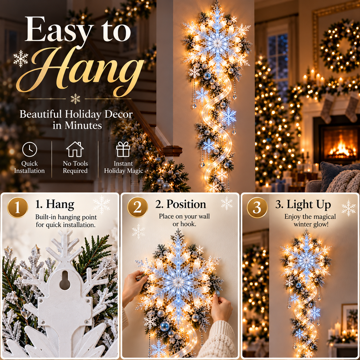 ❄️Giant Snowflake Blizzard Trail- Let the Snowstorm Glow Indoors