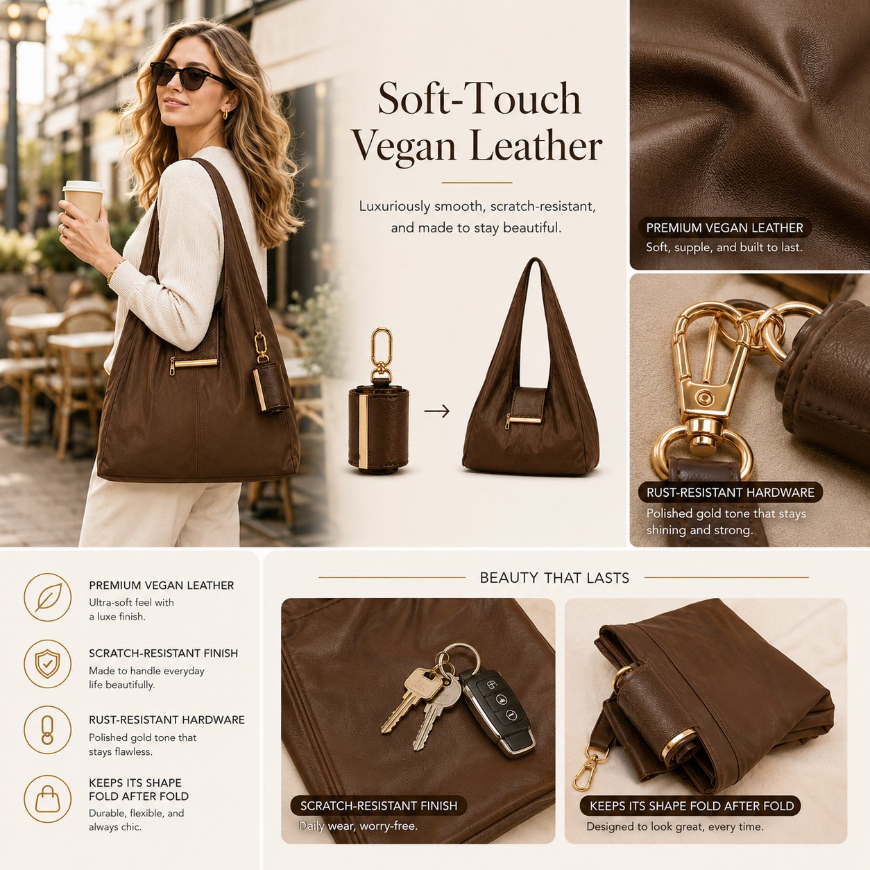 2-in-1 Transformable Vegan Leather Tote Bag