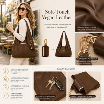 2-in-1 Transformable Vegan Leather Tote Bag