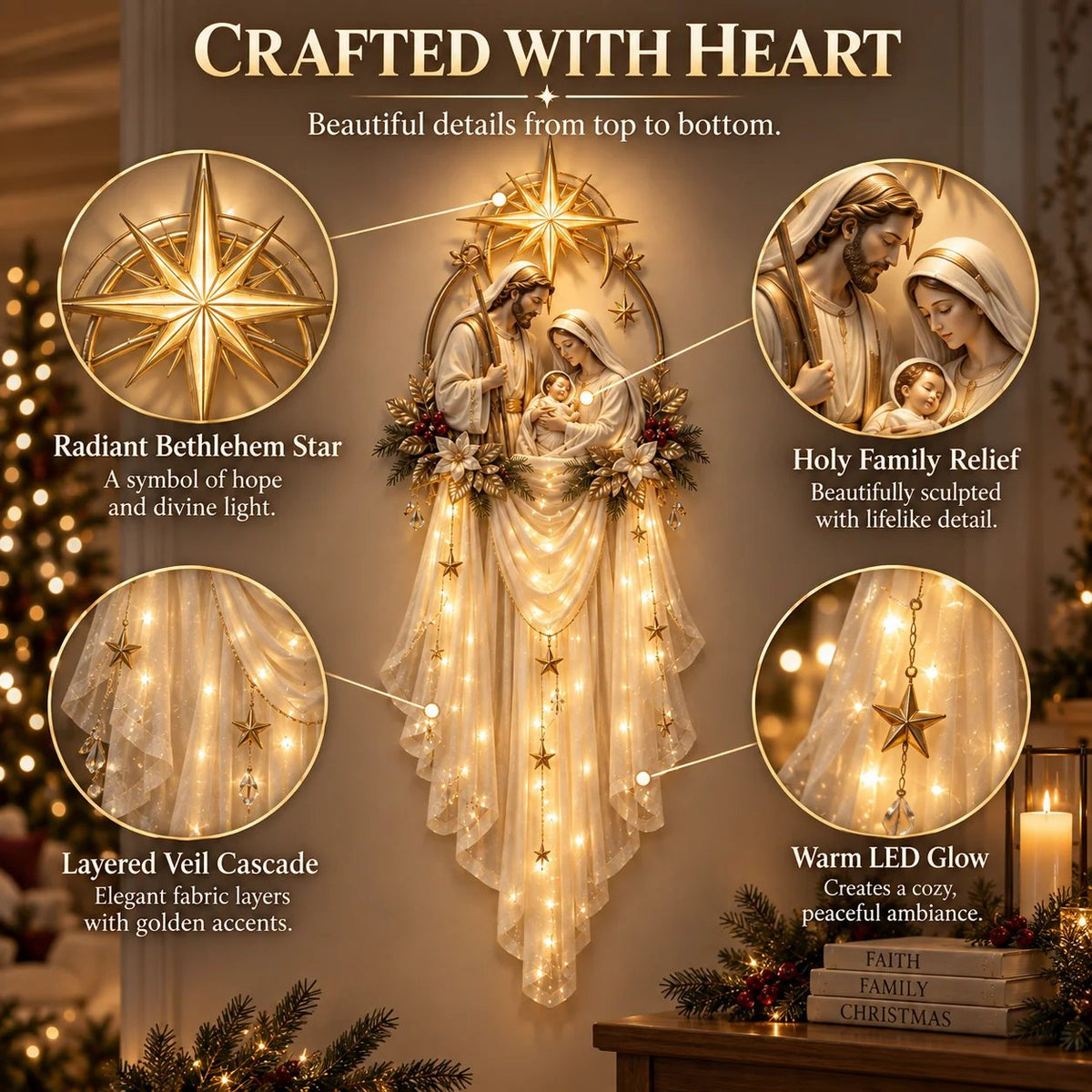 ✨49% OFF Today | Holy Family Star Veil – Meaningful Christmas Wall Decor