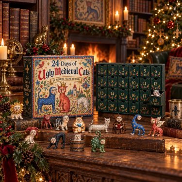 50% OFF | 🐈🏰 24 Days of Ugly Medieval Cats Advent Calendar – 24 Funny Feline Collectibles ✨