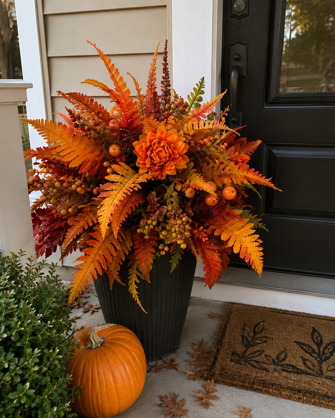 Autumn Harvest Floral Garden Stake in an outdoor entrance display