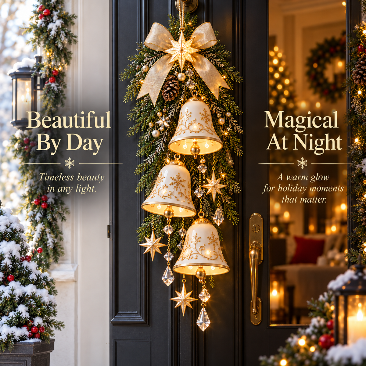 Golden Bell Blessing Cascade – Lighted Christmas Door Decor