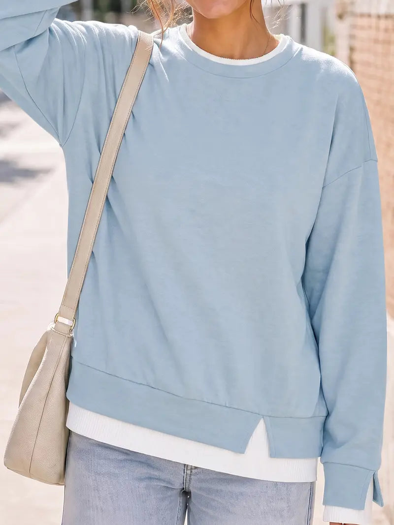 🔥Free Shipping Today-Faux-Layered Oversized Crewneck Sweatshirt