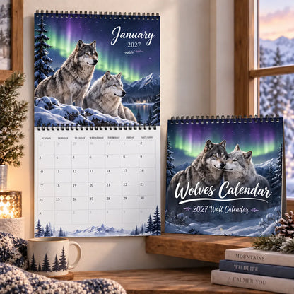 Wolves Calendar 2027 – Northern Lights Wall Calendar