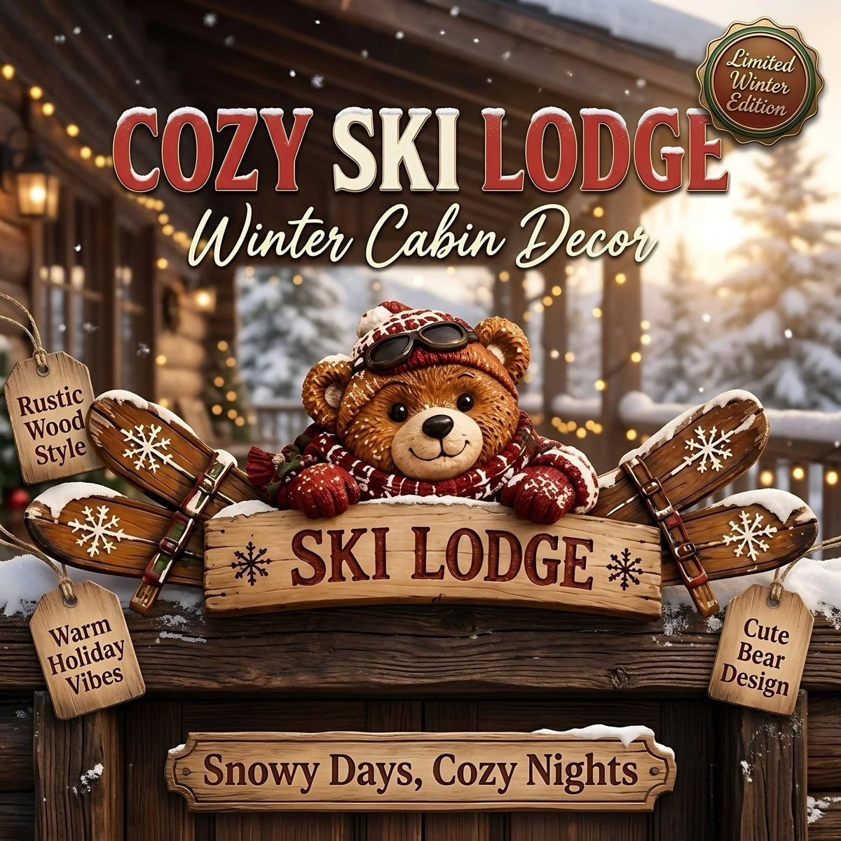 🎄🏔️ Rustic Winter Mountain Cabin Door Frame Decor