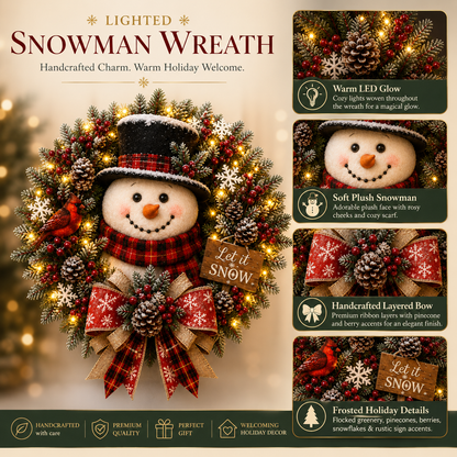 ✨✨Hot Sale 40% OFF⛄ Pre-Lit Snowman Christmas Wreath –  Bring Holiday Cheer to Every Door