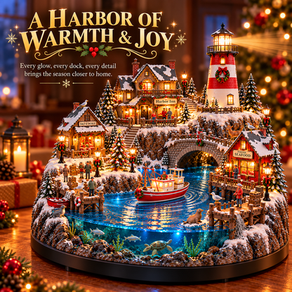 🔥 LAST DAY 50% OFF 🔥 Harborlight Christmas™ — Lighted Coastal Village with Lighthouse, Fishing Boat & Underwater Scene ✨