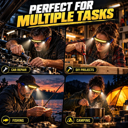 💡 Hands-Free LED Light Glasses | Wide Front Light + Focused Side Beams for DIY, Repairs, Fishing & Camping