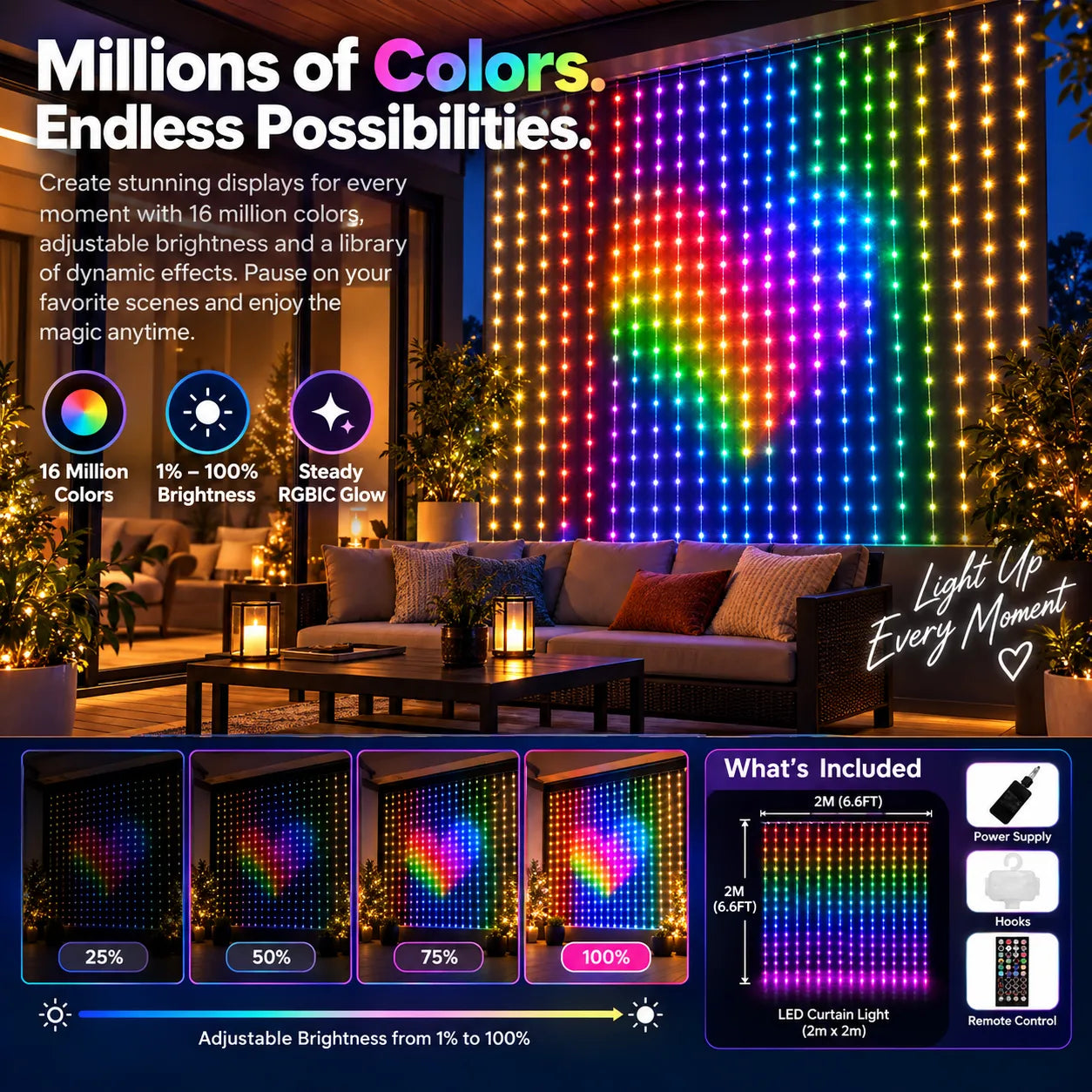 16 Million Color LED Curtain Lights