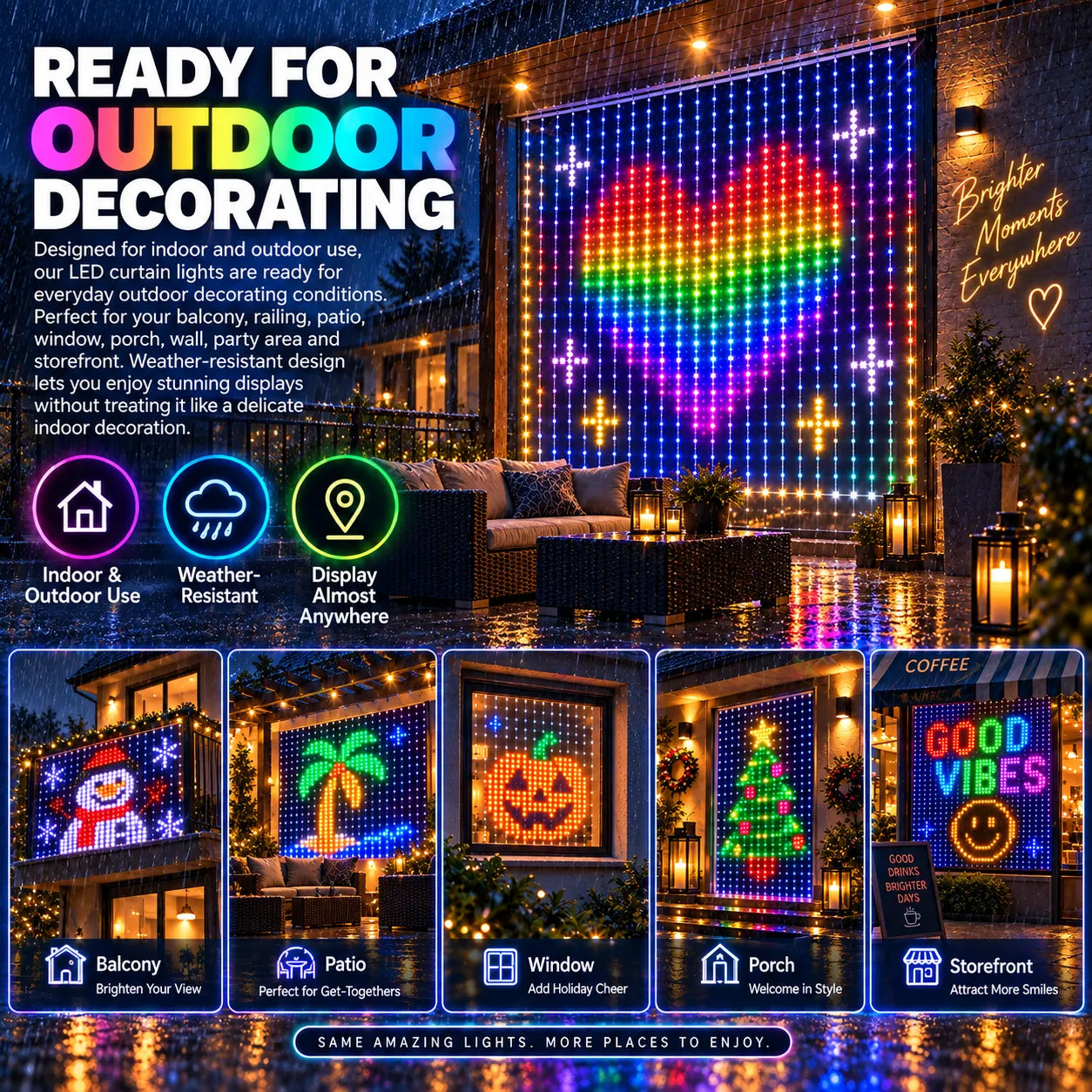 Outdoor Smart Curtain LED Lights