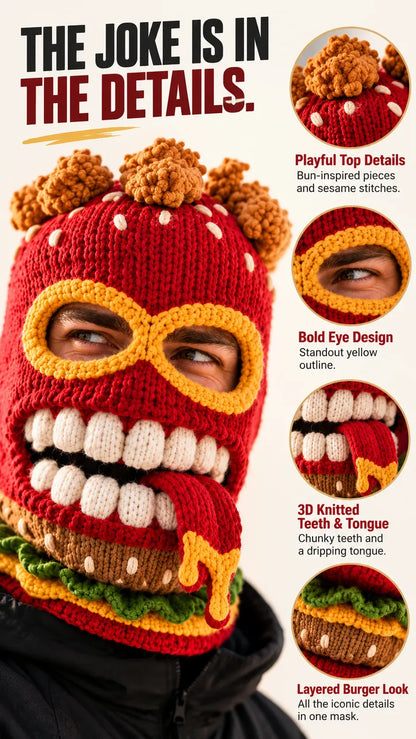 🍔🏂 3D Burger Monster Knit Ski Mask❄️