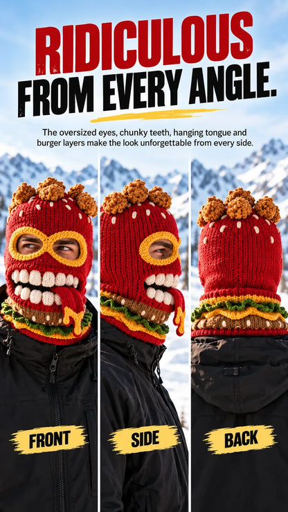 🍔🏂 3D Burger Monster Knit Ski Mask❄️