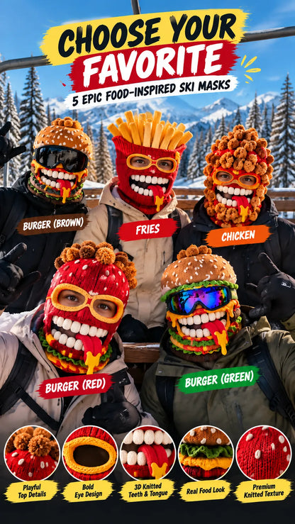 🍔🏂 3D Burger Monster Knit Ski Mask❄️