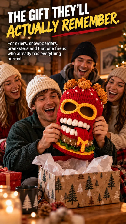 🍔🏂 3D Burger Monster Knit Ski Mask❄️
