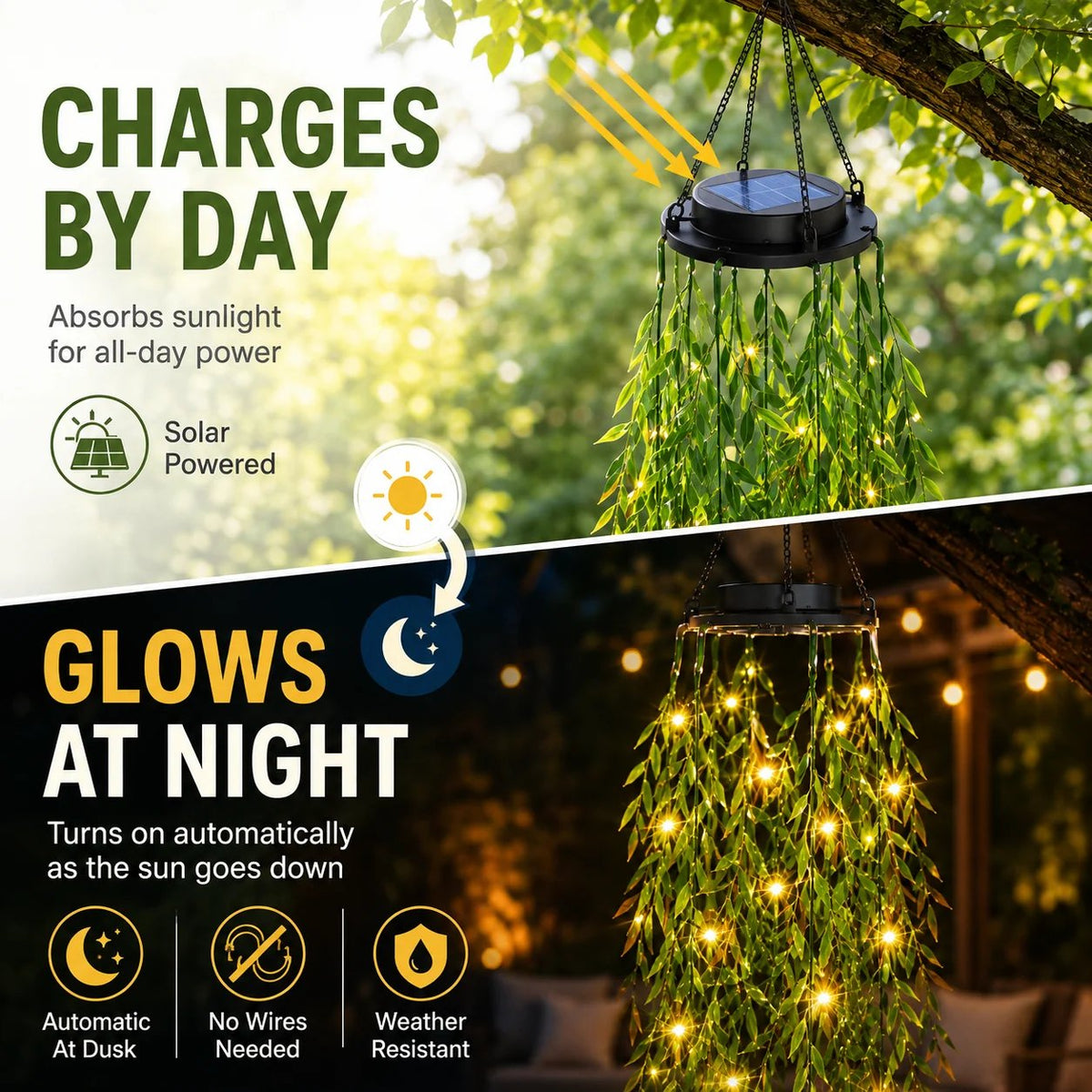 🔥Solar Ivy Lights with Artificial Leaves – Waterproof, 8 Lighting Modes & Flexible
