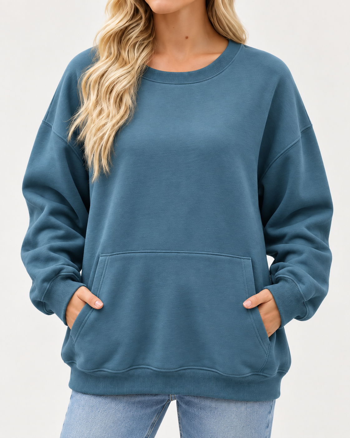 Women's Oversized Long Sleeve Crewneck Sweatshirt with Pocket