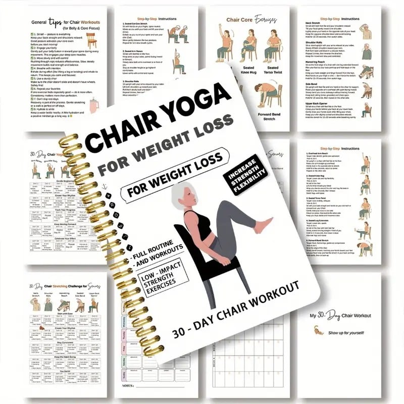 🔥30-Day Chair Yoga Weight Loss Spiral-Bound Notebook & Step-by-Step Exercise Guide - At-Home Fitness Journal
