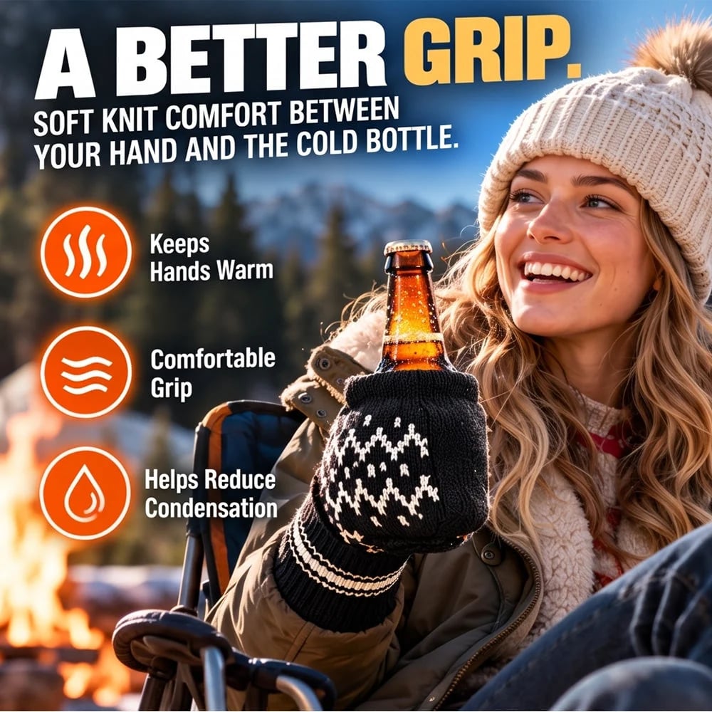 🏆Limited Time Sale 49% OFF⚡❄️Winter Knit Beer Bottle Gloves｜Striped Drink Cooler Sleeve🍻