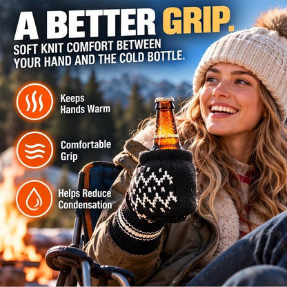 🏆Limited Time Sale 49% OFF⚡❄️Winter Knit Beer Bottle Gloves｜Striped Drink Cooler Sleeve🍻