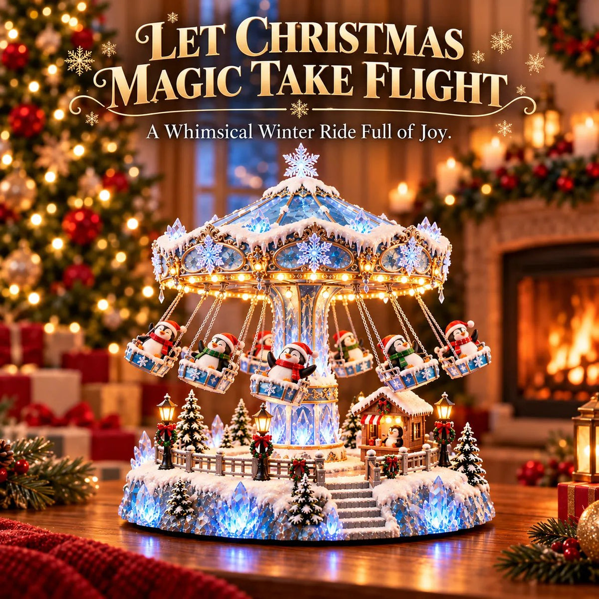 Penguin Winter Swing Carnival – Lighted Rotating Decoration – product view 6