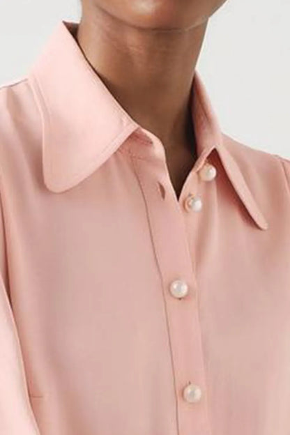 Light Pink Long Sleeve Button Down Silk Blouse