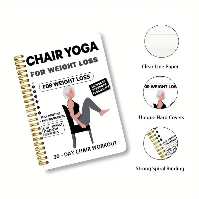 🔥30-Day Chair Yoga Weight Loss Spiral-Bound Notebook & Step-by-Step Exercise Guide - At-Home Fitness Journal