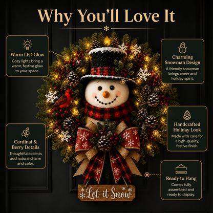 ✨✨Hot Sale 40% OFF⛄ Pre-Lit Snowman Christmas Wreath –  Bring Holiday Cheer to Every Door