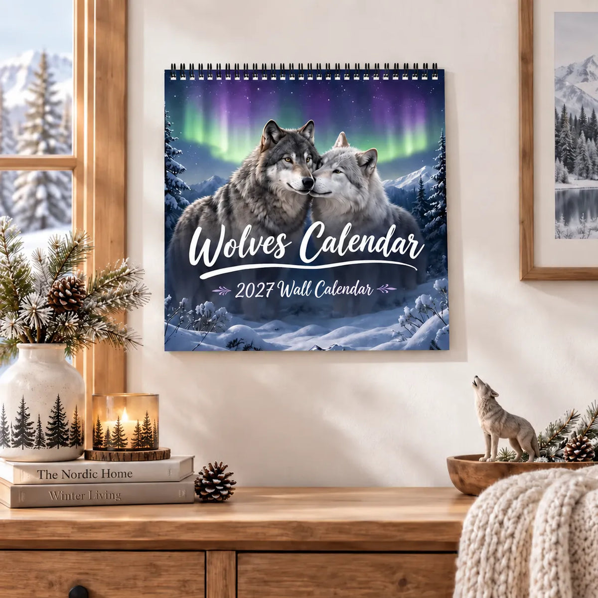 Wolves Calendar 2027 – Northern Lights Wall Calendar