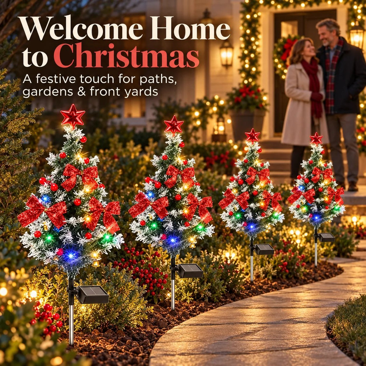 Solar Christmas Tree Garden Lights - 4 Pack