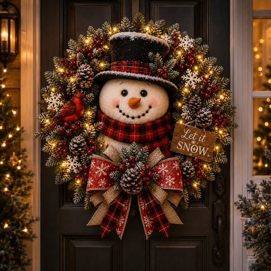 ✨✨Hot Sale 40% OFF⛄ Pre-Lit Snowman Christmas Wreath –  Bring Holiday Cheer to Every Door