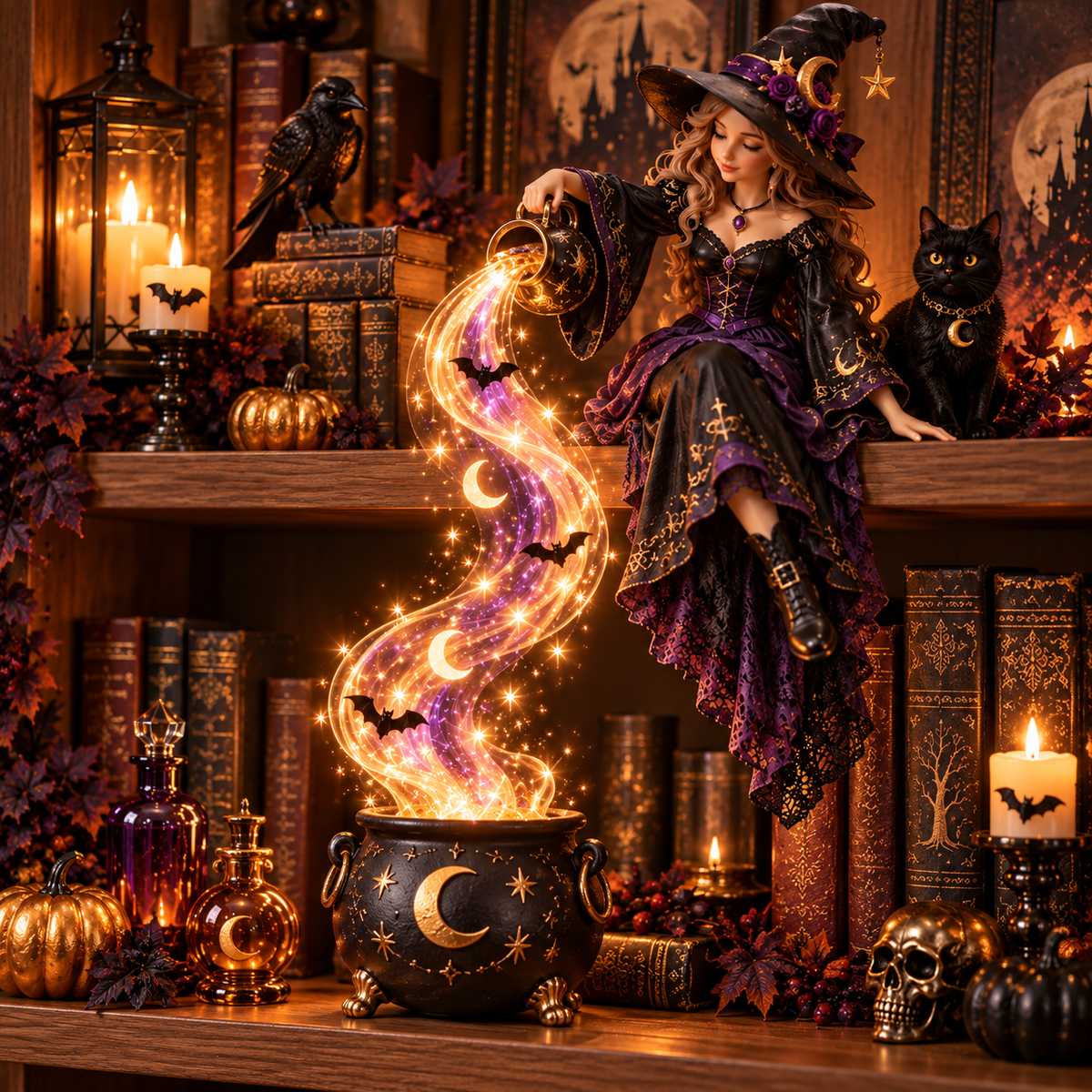 ✨Last Day 49% OFF✨ Halloween Magic Cascade Shelf Light Collectio – Enchanted Bookcase Decor