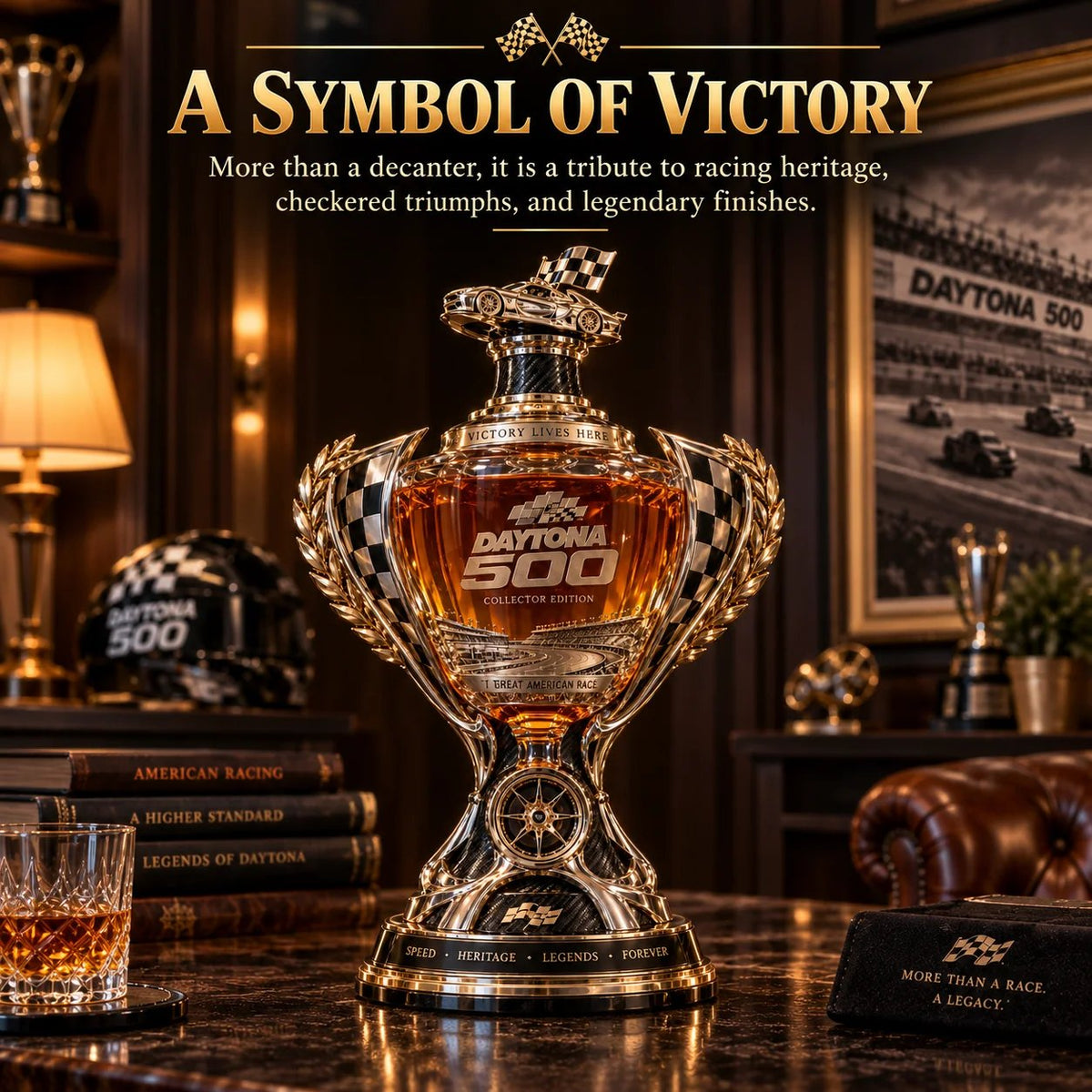 🏁 Daytona 500 Racing Legacy Trophy Whiskey Decanter – Collector’s Edition 🏆