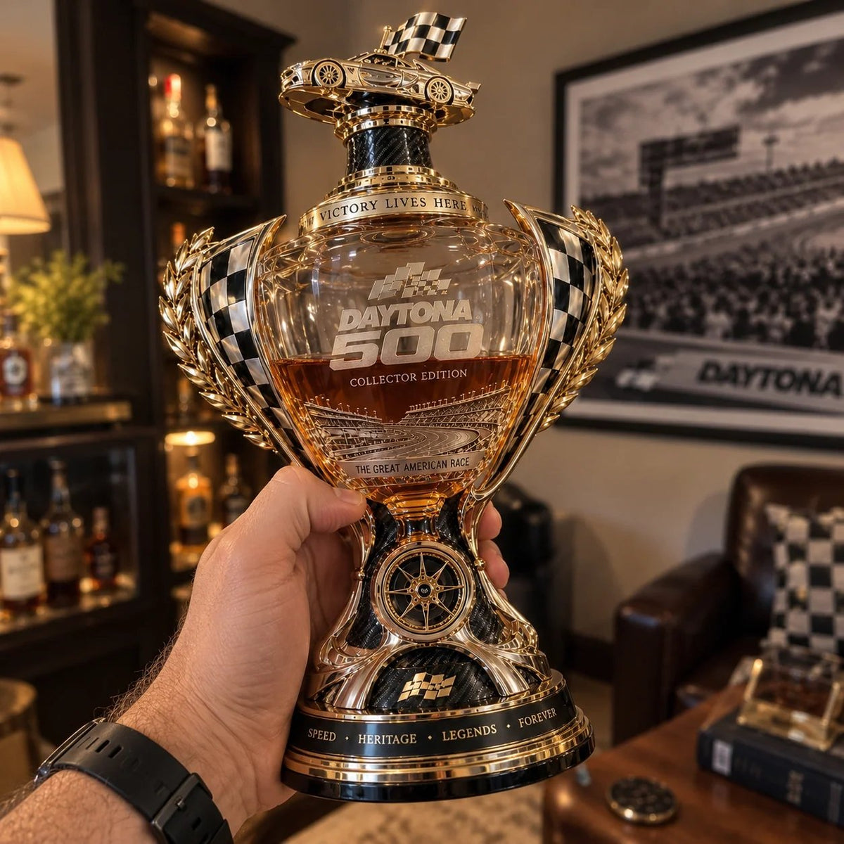 🏁 Daytona 500 Racing Legacy Trophy Whiskey Decanter – Collector’s Edition 🏆
