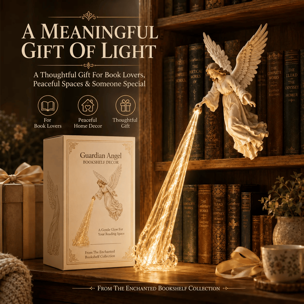 👼🎁 Celestial Guardian – Angel Light Beam Bookshelf Decor