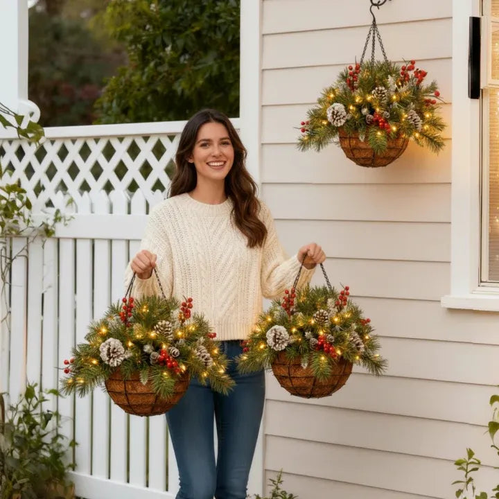 🔥Christmas Hot Sale🏆-🎄Pre-Lit Artificial Christmas Hanging Basket