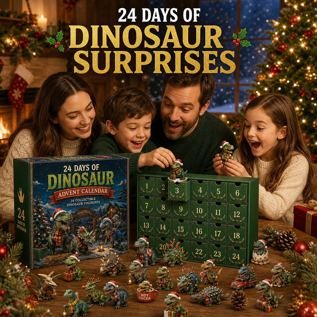 🦖🎅🎄24 Days of Dinosaur Christmas Advent Calendar – 24 Collectible Dino Figurines & Holiday Surprises