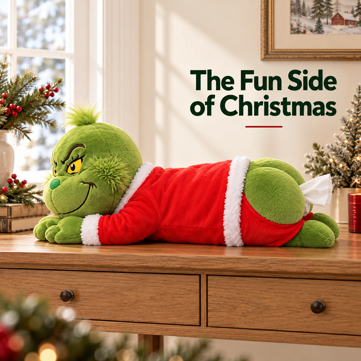 Grinch Plush Tissue Box Cover – Christmas Novelty Holder – image 3